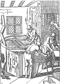 Papier schöpfen (hinten) und
gautschen (vorne) Papier schöpfen (hinten) und gautschen
(vorne)