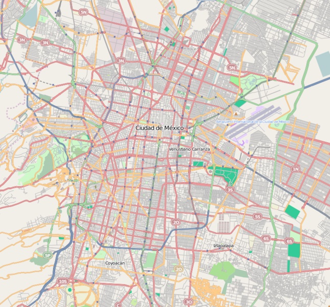 Map of Mexico City, a sinking town
                            (irregularly!) into the mud of a formerly
                            dried lake