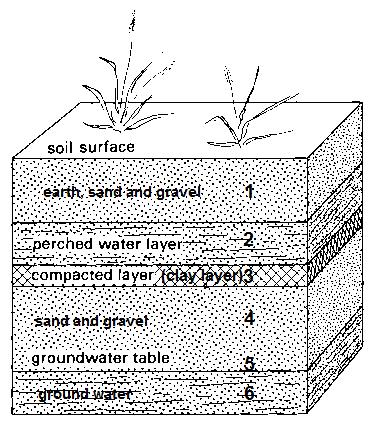 Scheme 6: stratification with a
                                    clay layer and flow system below
                                    this clay layer