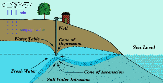 Scheme with saltwater
                        and groundwater 06 with a well near the
                        coastline, sea saltwater will reach the tube of
                        the well soon