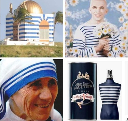 Satanisten mit horizontal-gestreiftem
                  Blau-Weiss-Muster: Maria Theresa, der Tempel von der
                  Epstein-Insel, ein Pulli und ein Parfum