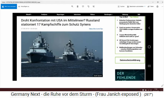 rtDeutsch meldet am
                            27.8.2018: Russland schützt Syrien mit 17
                            Schlachtschiffen