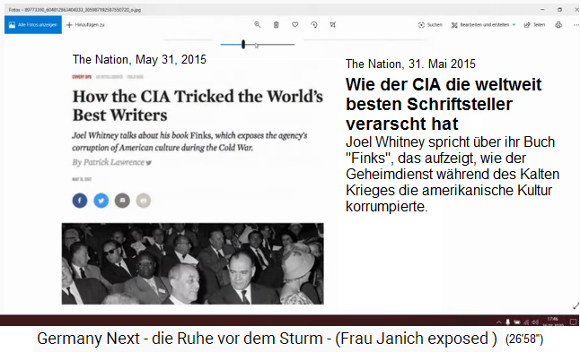 Artikel von
                            The Nation vom 31.Mai 2015: Der kriminelle
                            CIA hat im Kalten Krieg die ganze Welt mit
                            Fake-Schriftstellern
                            (Lüngen-"Journalisten")
                            terrorisiert und verarscht