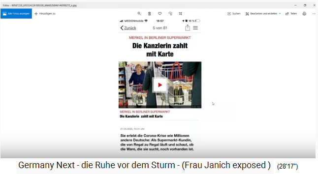 BILD meldet am 22.3.2020: Die
                              Kanzlerin Angela Merkel ging selber im
                              Supermarkt einkaufen und hat sich mit
                              Kreditkarte u.a. 3 Flaschen Sekt gekauft