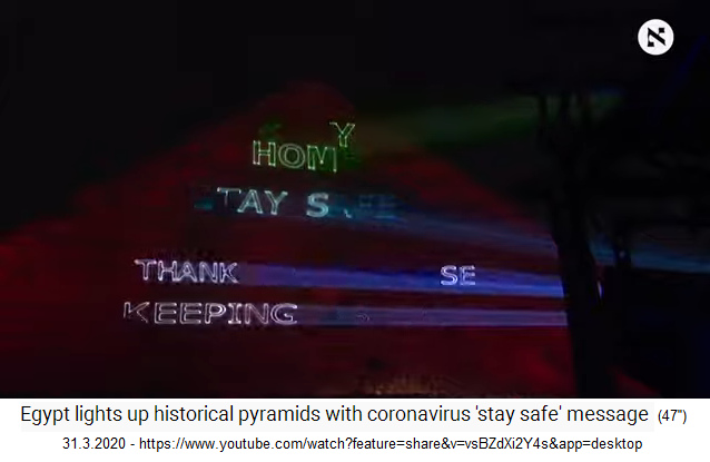 31.3.2020: Ägypten
                            Pyramide von Gize in Rot mit Schriftzug
                            "Stay Safe" und "Thank you to
                            those keeping us safe" 02 ("bleib
                            sicher zuhause"+"Danke jenen, die
                            uns beschützen")