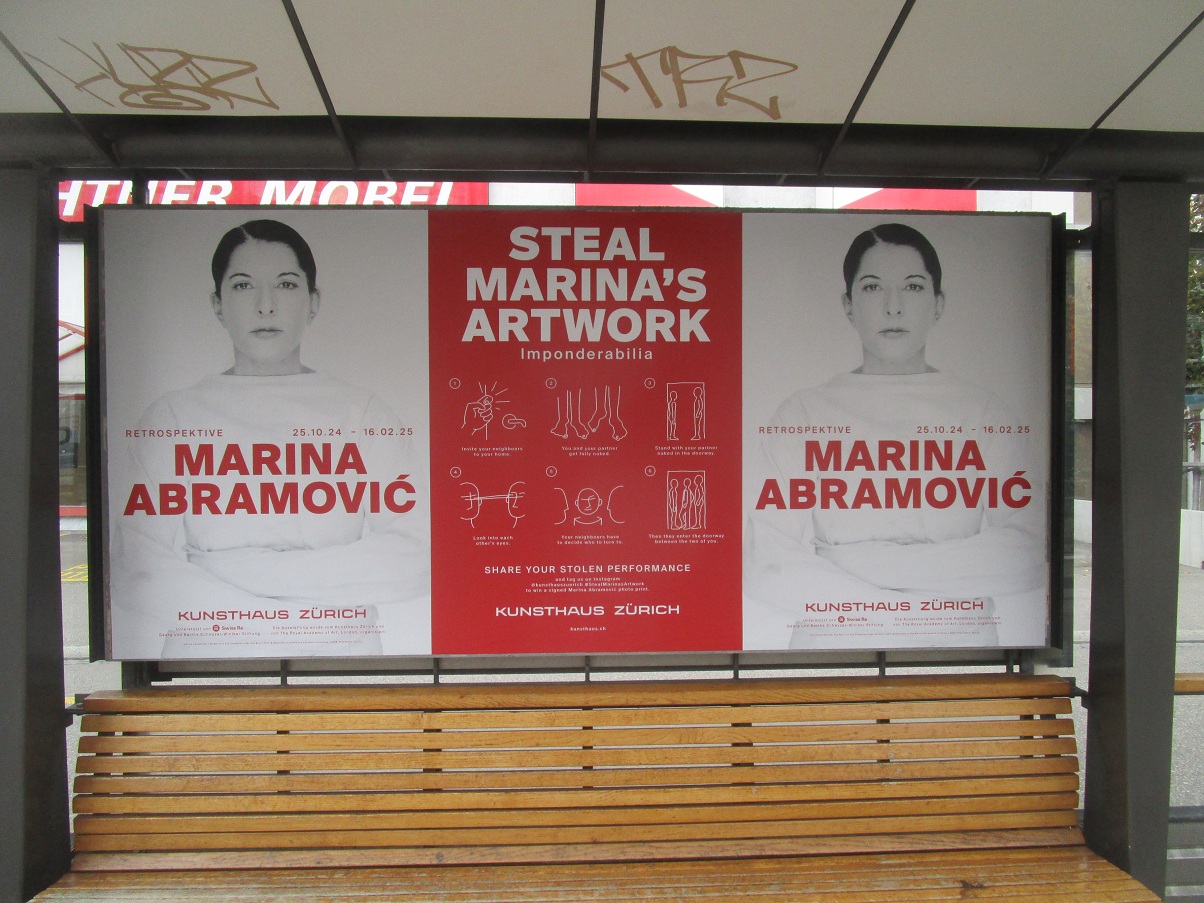 Satanistenzentrum Basel am 4.10.2024: Werbung
                    f�r eine "Ausstellung" der Satanistin
                    Marina Abramovic in Z�rich im "Kunsthaus"